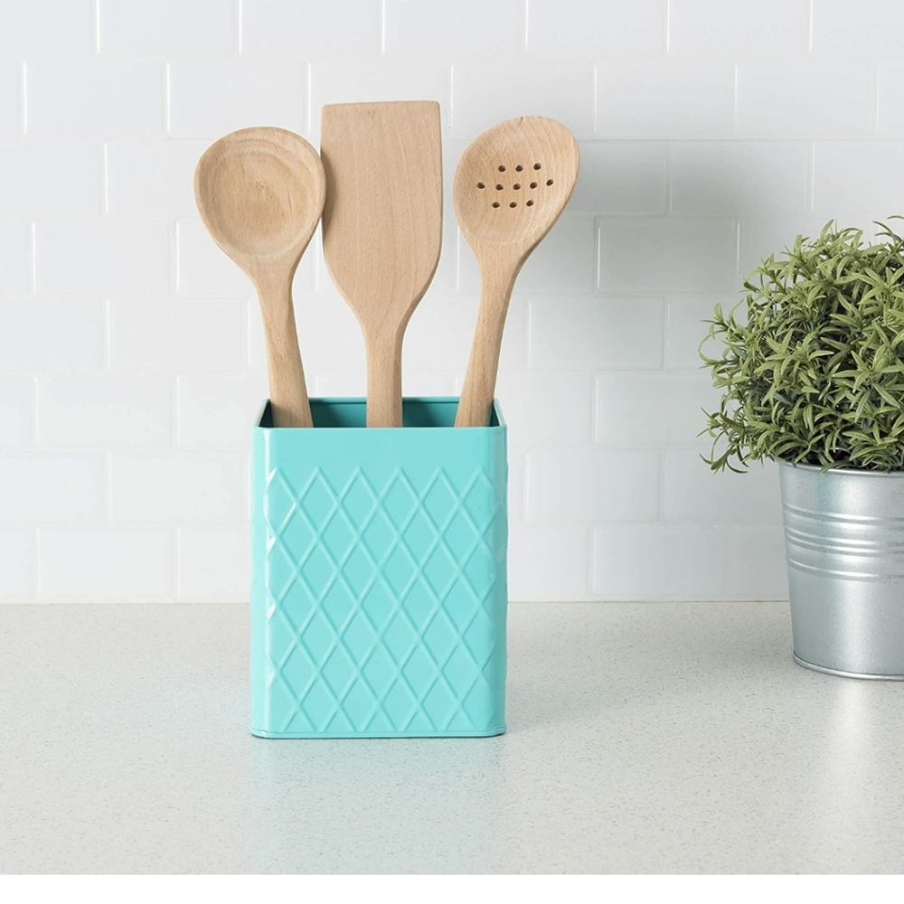 Turquoise  tin utensil holder